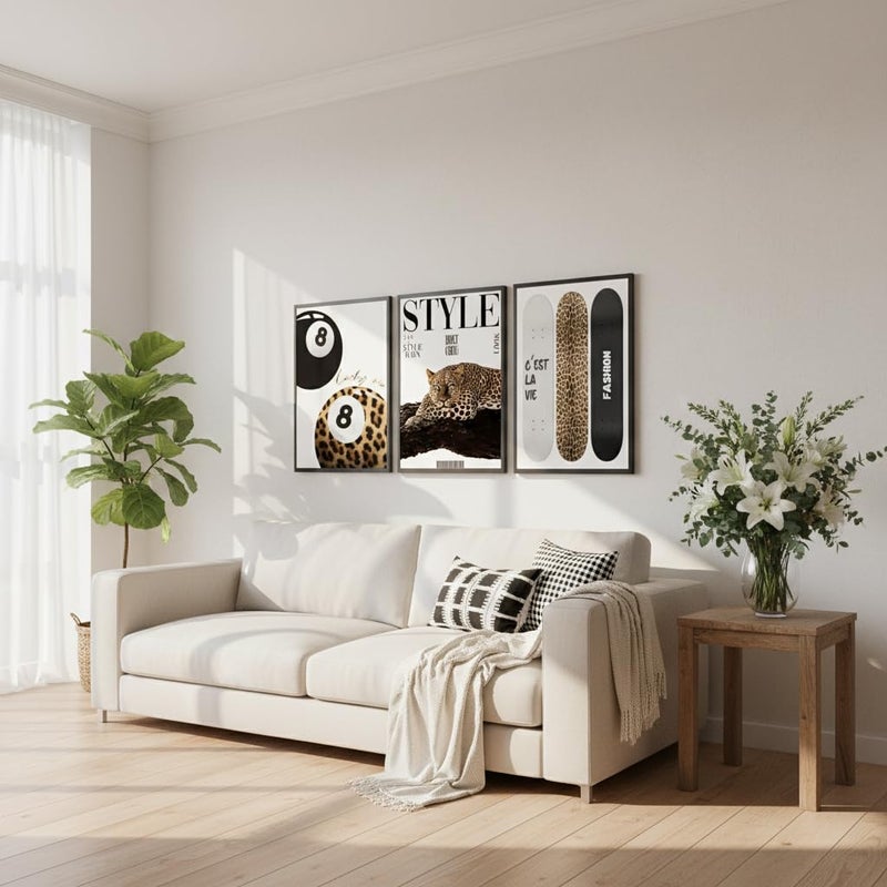 Khioea 3Pcs Trendy Leopard Wall Art Preppy Aesthetic Stylish Leopard Painting Picture Wall Decor Funky Lucky 8 Ball Cheetah Poster Print Artwork for Bedroom Living Room Bathroom Home Decoration Unframed - Image 2