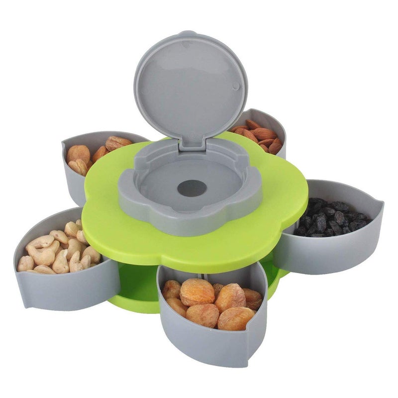 ADBERG ADBERG Home 5 Compartments Flower Candy Box Serving Rotating Tray Dry Fruit, Candy, Chocolate, Snacks Storage Box with Mobile Phone Stand(Green) - Image 3