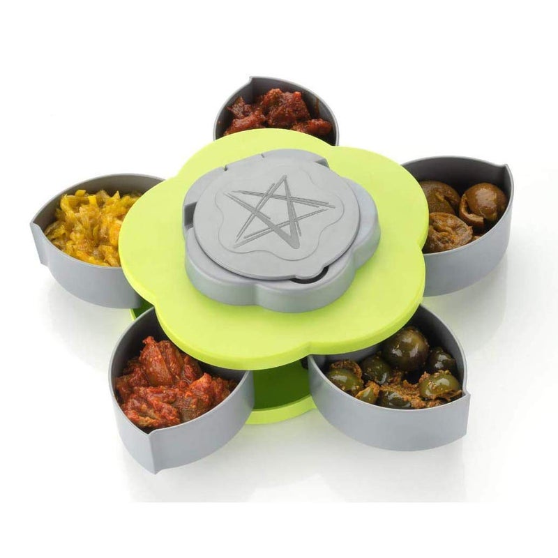 ADBERG ADBERG Home 5 Compartments Flower Candy Box Serving Rotating Tray Dry Fruit, Candy, Chocolate, Snacks Storage Box with Mobile Phone Stand(Green) - Image 1