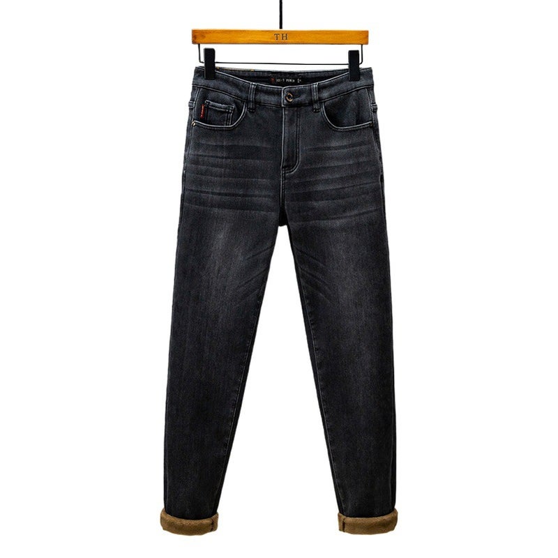R588 | Plus size men''s winter New fleece-lined jeans men''s loose plus size retro harem skinny trousers - Image 2