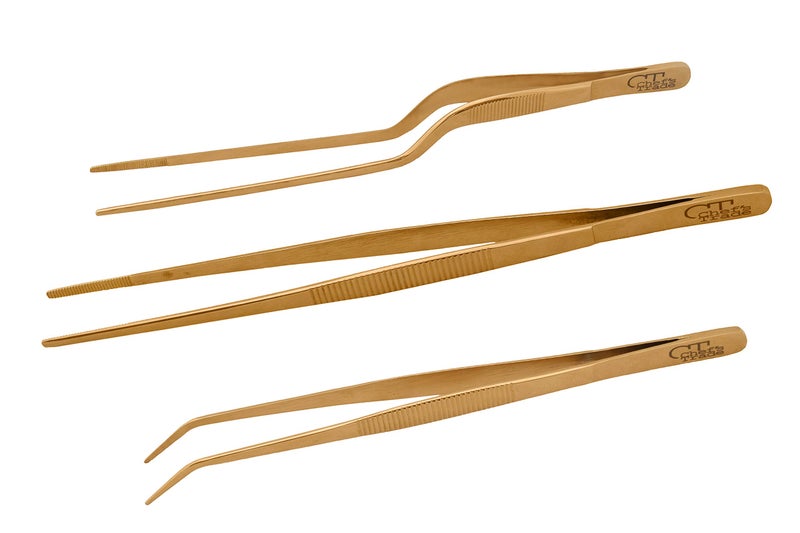 Set of 3 Precision Stainless Steel Culinary Tweezers for Chefs, Ideal for Plating and Tongs