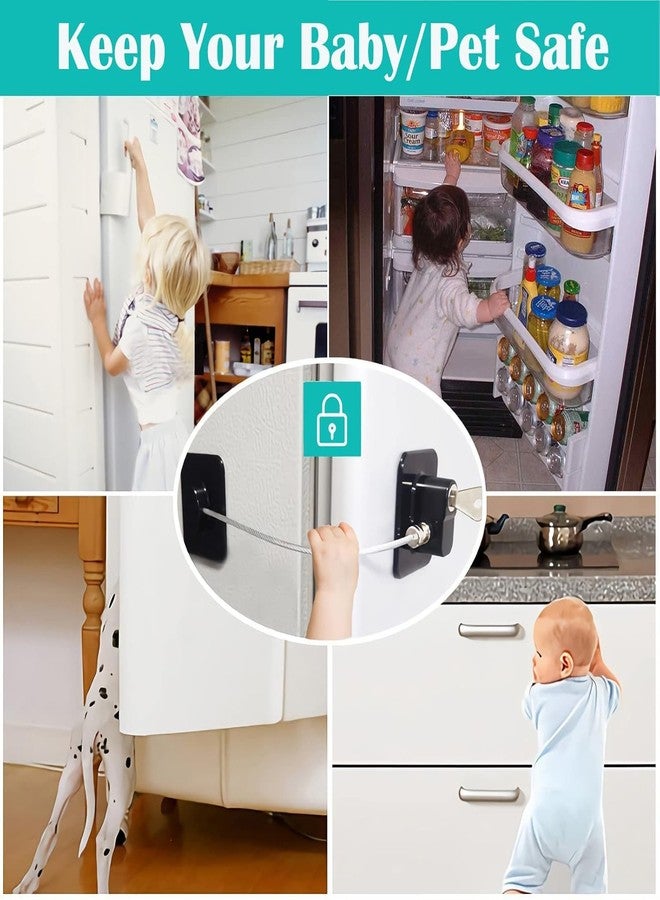 RONOXY Fridge Lock, Refrigerator Lock for Kids with Keys in Black Color, Child Locks for Cabinets, Drawers, Refrigerator, Oven, Toilet - Image 2