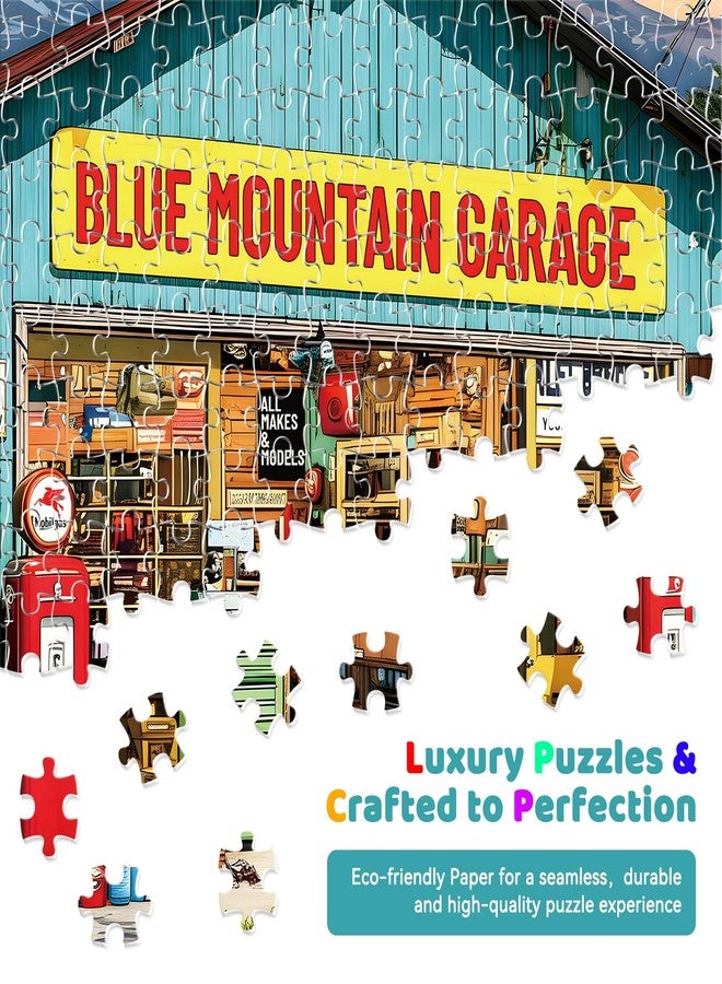 EIYRURU 500 Piece Jigsaw Puzzle for Adults –Retro Blue Mountain Garage Jigsaw Puzzles 500 Pieces, Vintage Motorcycles Puzzles for Adults 500 Pieces, Challenging Perfect for Game Nights, 20.5 X 15 in - Image 3