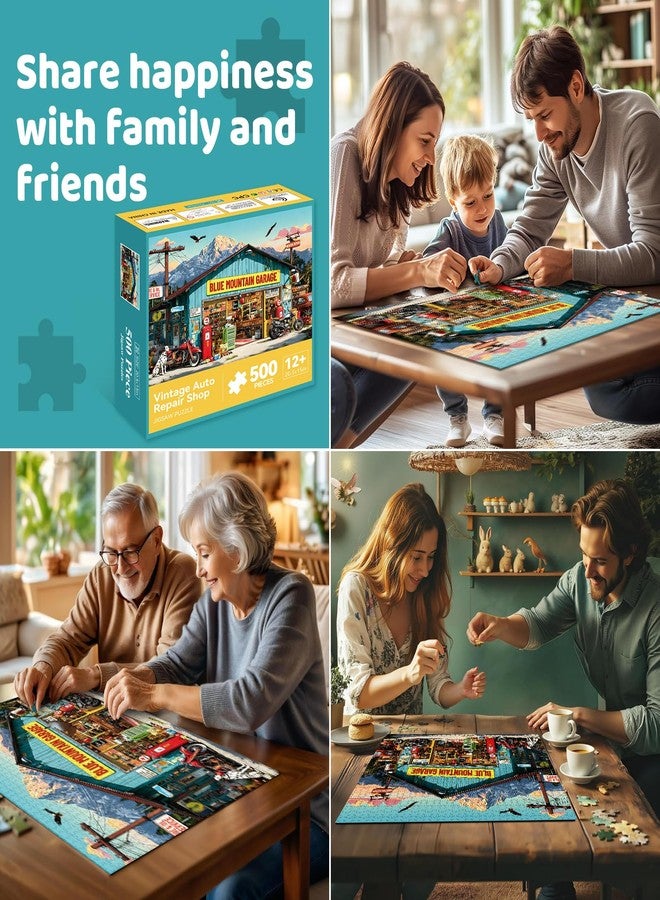 EIYRURU 500 Piece Jigsaw Puzzle for Adults –Retro Blue Mountain Garage Jigsaw Puzzles 500 Pieces, Vintage Motorcycles Puzzles for Adults 500 Pieces, Challenging Perfect for Game Nights, 20.5 X 15 in - Image 5