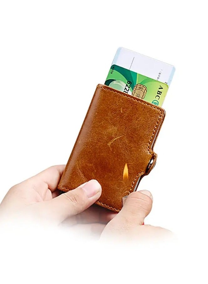 مشبك ملكي محافظ RFID نحيفة ثنائية الطي من الجلد الطبيعي للجيب الأمامي للرجال مع مشبك نقود رفيع للرجال - Image 1