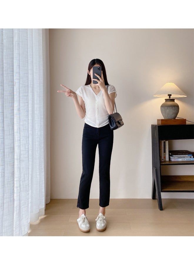Generic Four-sided Mask Pants Cropped Small Straight Pipe And French Stick Pants Thin JEANS Soft Jeans Women's Summer F062912 