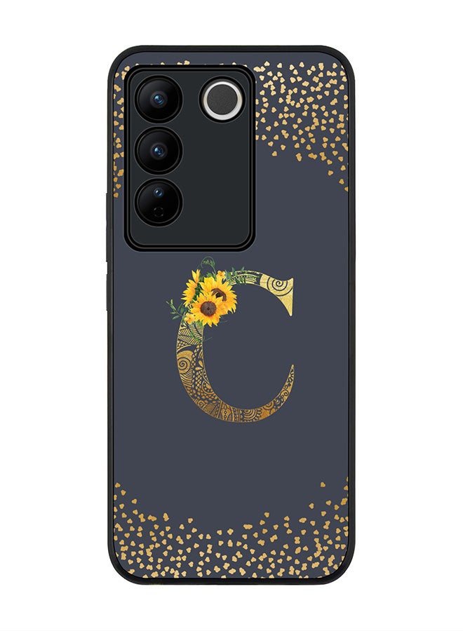 Stylizedd Case for Vivo V27 / Vivo V27 Pro / Vivo S16, Slim fit Flexible Cover Custom Monogram Initial Letter Floral Mandala Pattern Alphabet - C (Grey) - Image 1