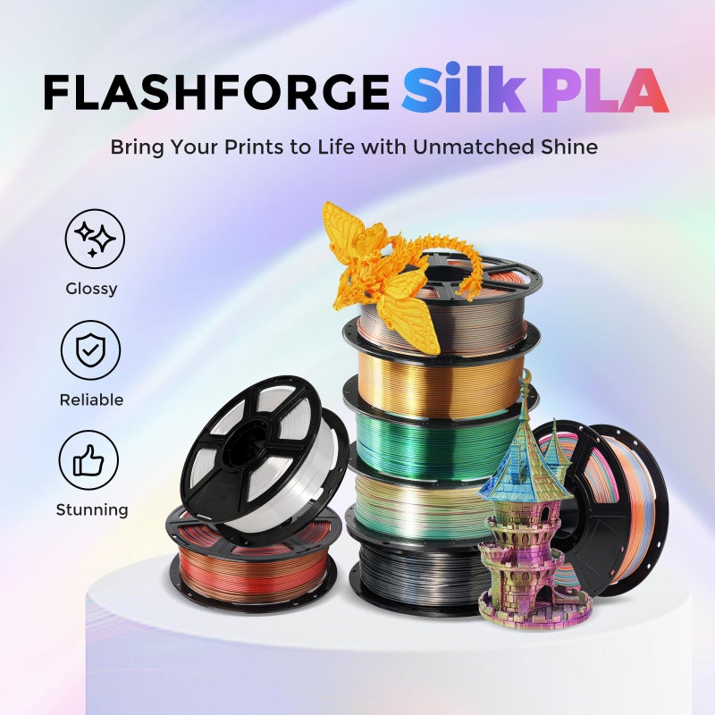 Flashforge 3D Printer Filament Silk PLA 1.75mm 1kg Spool-Dimensional Accuracy +/- 0.02mm (Silver) - Image 2