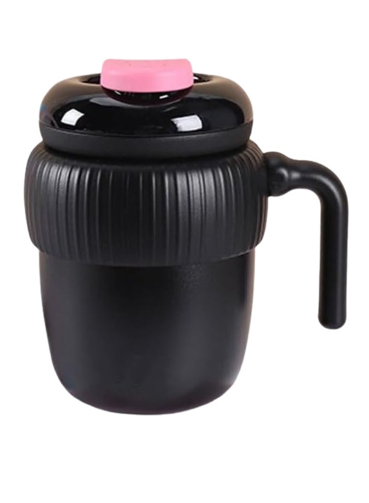 Twisoo Super Cute Pink Coffee Water Cup, Vacuum Insulated Stainless Steel, Leak-Proof, 12 Hours Hot & Cold, 420ml, Black  - Image 1