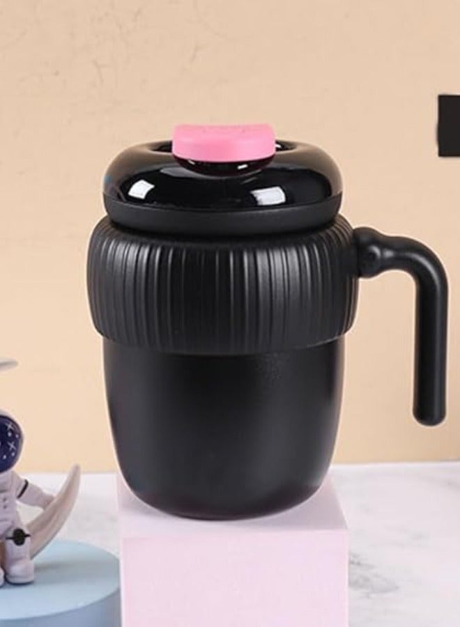 Twisoo Super Cute Pink Coffee Water Cup, Vacuum Insulated Stainless Steel, Leak-Proof, 12 Hours Hot & Cold, 420ml, Black  - Image 2