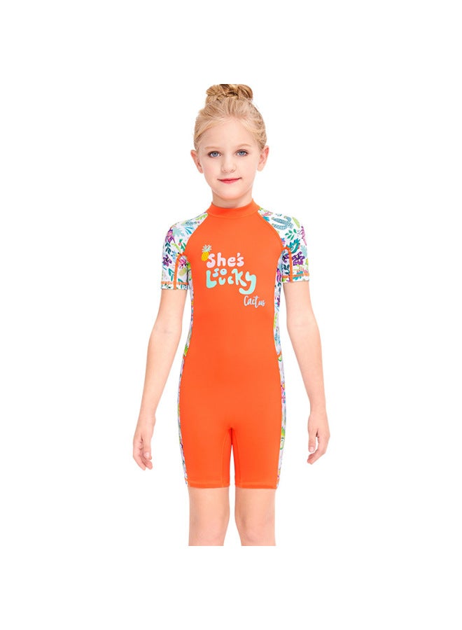 New Children's Swimsuit Girls Children's One-piece Short-sleeved Flat-angle Swimsuit Baby's Sunscreen Quick-drying Hot Spring Swimsuit