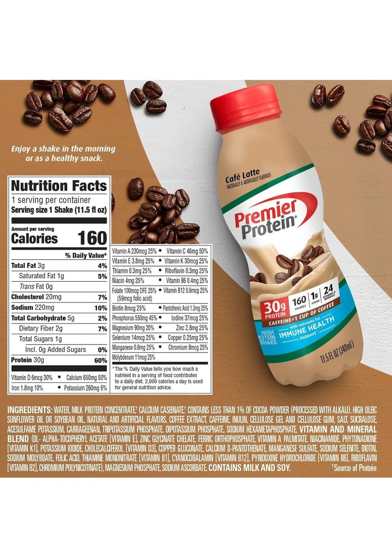 Premier Protein - Protein Shake Café Latte 30g Protein 1g Sugar 24 Vitamins & Minerals 11.5 Fl Oz (Pack of 12) - Image 1