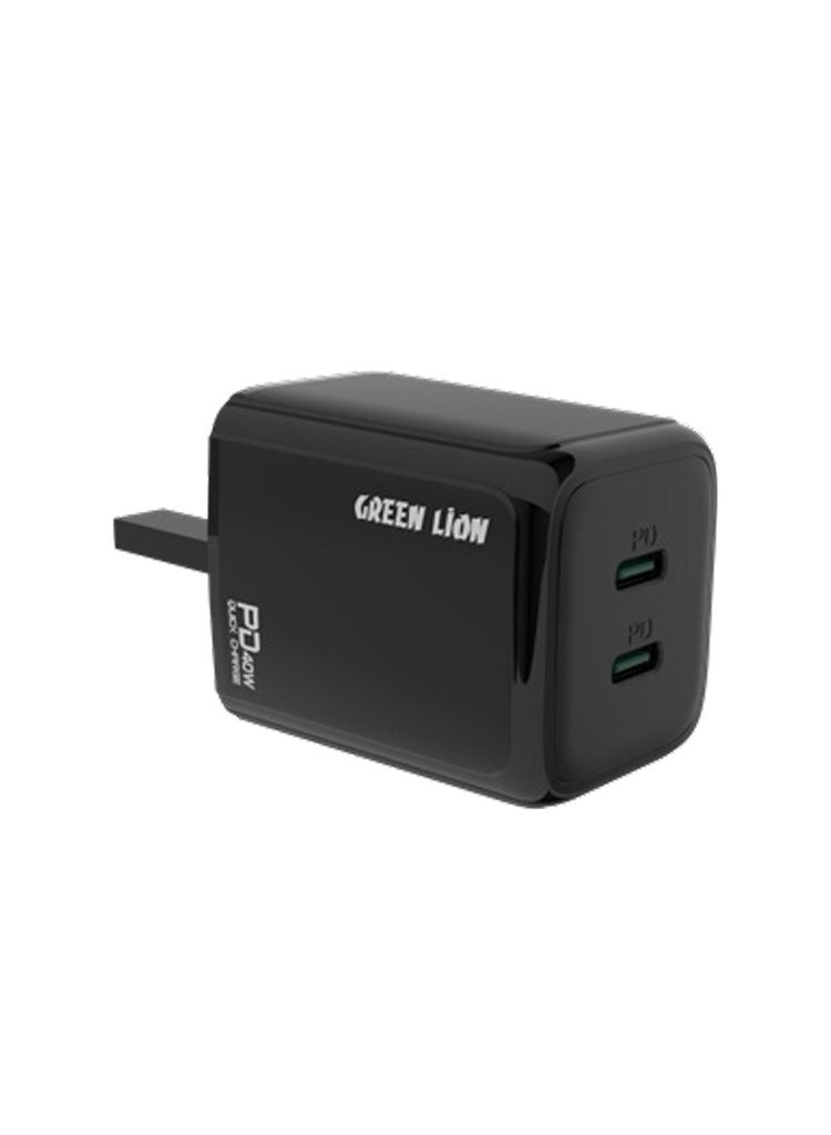 GREEN LION 40W Dual PD Wall Charger With USB-C To USB-C Cable / UK Plug / 1 Meter PVC Cable Length / Fast Charging / Charging Protection / 2 USB Output / Power Up Safely - Black - Image 2