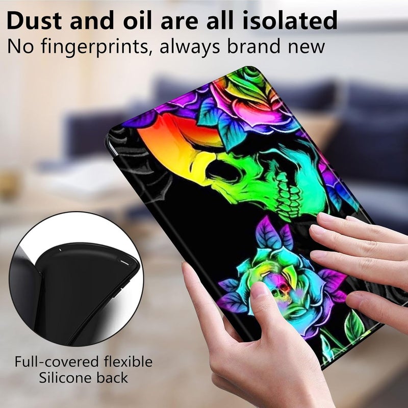 Mxfdegf Case for Amazon Fire HD 8 Tablet (2018 2017 2016 Version,8th/7th/6th Generation),360 Degree Rotating Stand Smart Protective Cover Case,for All-New Fire HD 8 (8th / 7th /6th),Colorful Skull Rose Flower - Image 5