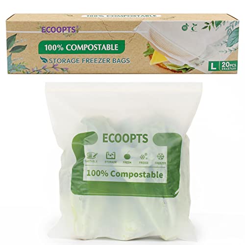 ECOOPTS 100% Compostable Large Gallon Zip Bag | ECO-Friendly Food Storage Bags | Freezer Bag | Plant-Based BPA-free | Seal well for Fruit,Food and Snack (1, Large) - Image 1