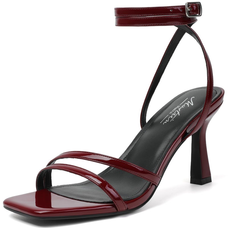 Mostrin Dark Red Womens Strappy Heels - Burgundy Lace Up Ankle Strap Open Toe Stiletto High Heeled Sandals for Wedding, Prom, Party, Daily Size 7 - Image 1