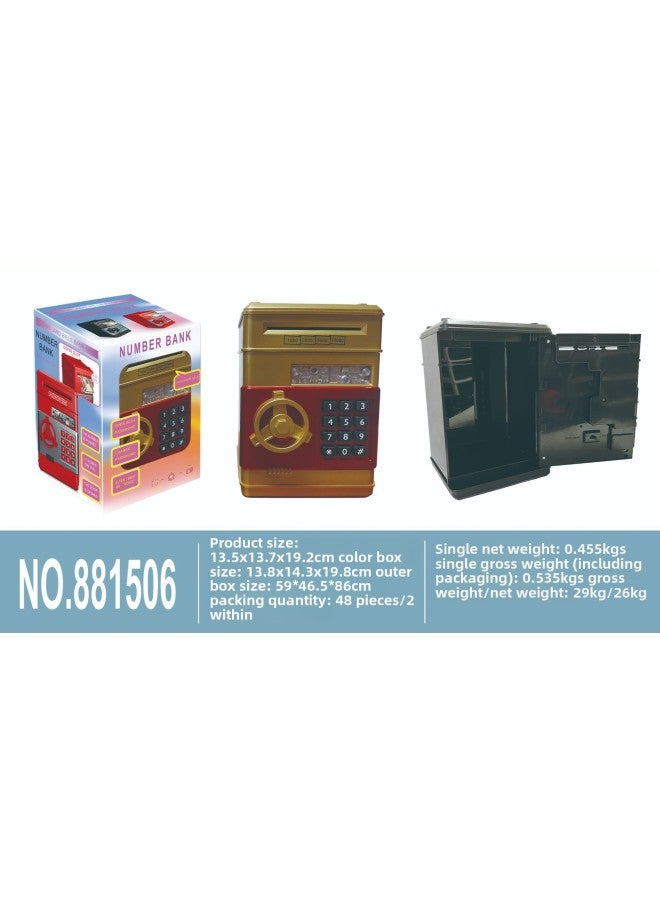 Simulation ATM Cash Machine Mini Password Safe Deposit Box Piggy Bank Automatic Roll Money Piggy Bank Children's Toys-Color:881506[gold Spray Paint] Piggy Bank [minimum Bid Of 48 Pieces] - Image 1