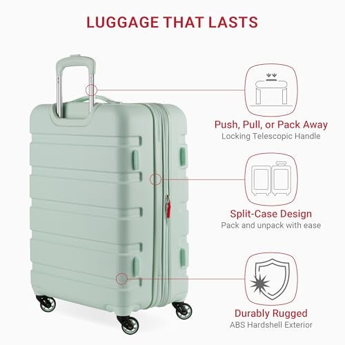 SwissGear 7366 Hardside Expandable Luggage with Spinner Wheels, Clearly Aqua, Checked-Medium 23-Inch - Image 2