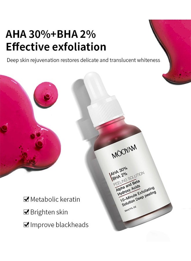 MOOYAM AHA 30% BHA 2%- Peeling Solution- Alpha and Beta Hydroxy Acids-Peeling Solution Anti Acne Serum,Chemical Peel for Face at Home,BHA+AHA  Liquid Exfoliant for Blemishes Wrinkle 30ml  - Image 2