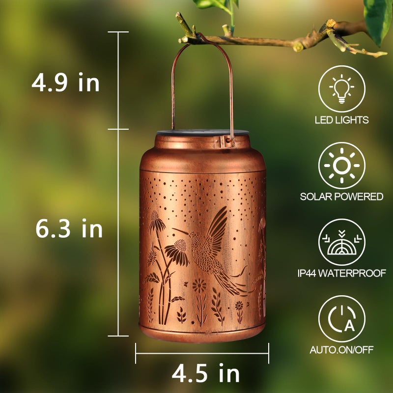 Tepaken Solar Lanterns Outdoor Waterproof Hummingbird Garden Decor Gifts for Women Mom Grandma Hanging Lights Metal Decoration Outside for Yard, Patio,Backyard,Porch(Long-Tailed Hummingbird) - Image 4