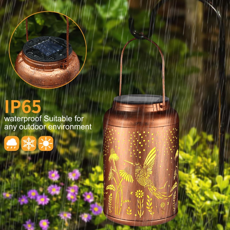 Tepaken Solar Lanterns Outdoor Waterproof Hummingbird Garden Decor Gifts for Women Mom Grandma Hanging Lights Metal Decoration Outside for Yard, Patio,Backyard,Porch(Long-Tailed Hummingbird) - Image 2