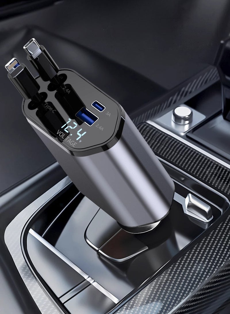 RinGinG 12/24V 120W Fast Car Charger with Retractable Charging Cable Fast Car Power Adapter PD20W for iPhone Type C 40W Car Bluetooth USB Charger Plug with iPhone,Samsung,Galaxy,Huawei,Xiaomi - Image 1