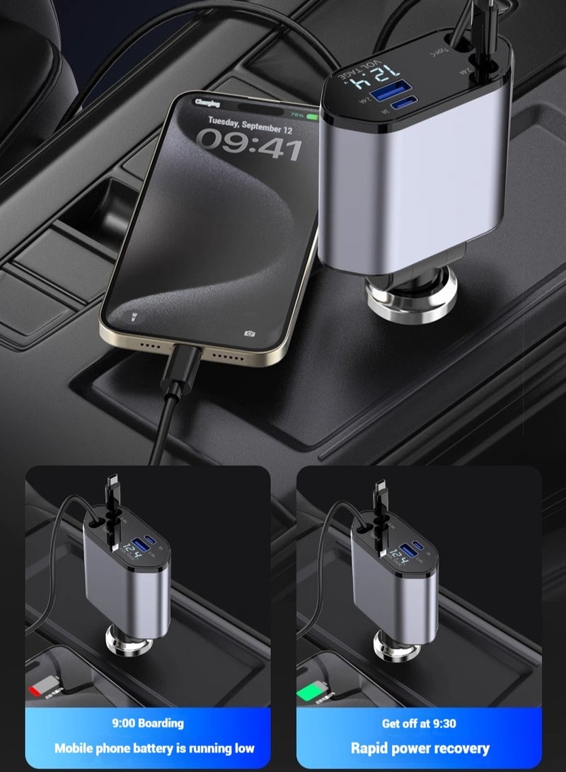RinGinG 12/24V 120W Fast Car Charger with Retractable Charging Cable Fast Car Power Adapter PD20W for iPhone Type C 40W Car Bluetooth USB Charger Plug with iPhone,Samsung,Galaxy,Huawei,Xiaomi - Image 2