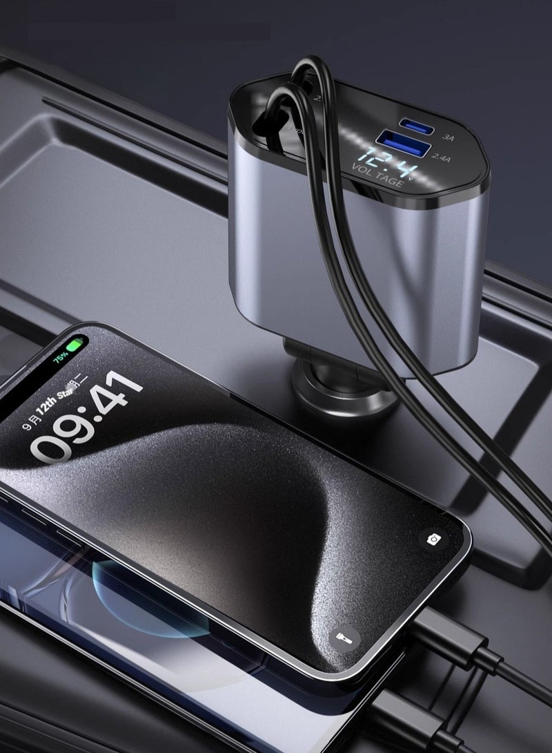 RinGinG 12/24V 120W Fast Car Charger with Retractable Charging Cable Fast Car Power Adapter PD20W for iPhone Type C 40W Car Bluetooth USB Charger Plug with iPhone,Samsung,Galaxy,Huawei,Xiaomi - Image 3