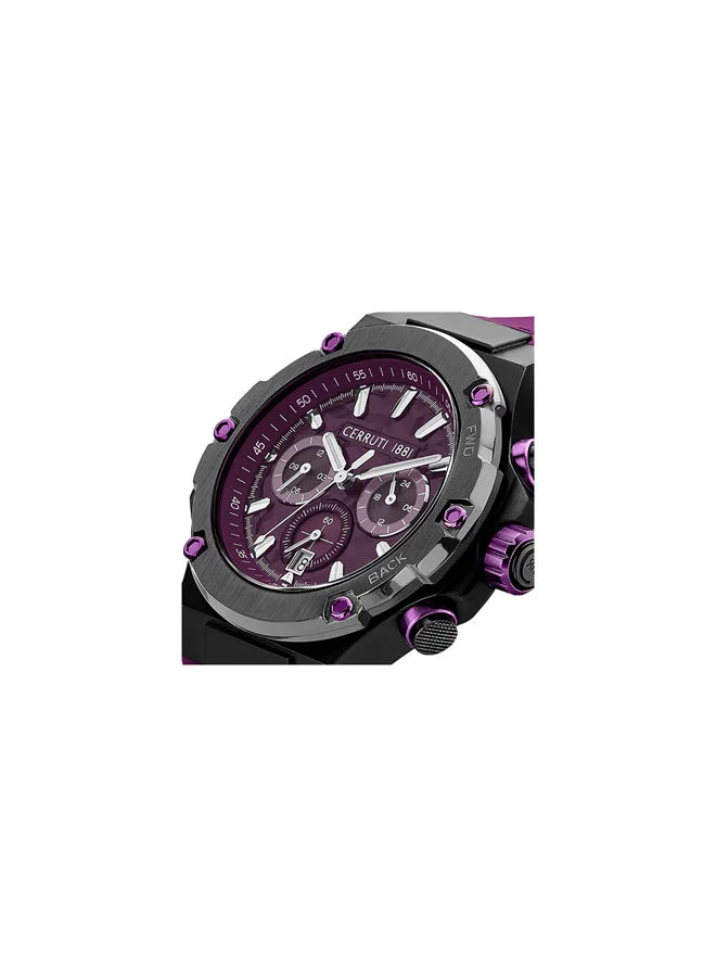 شيروتي 1881 Men's Round Shape Silicone Band Analog Wrist Watch 44 mm - Purple Dial - CIWGQ2224305