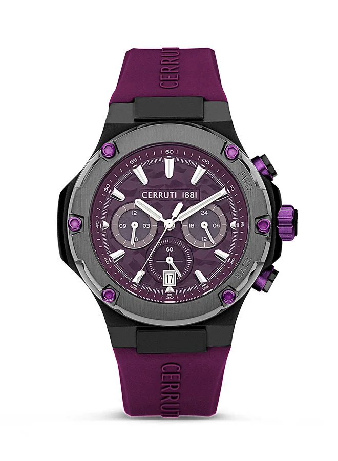 شيروتي 1881 Men's Round Shape Silicone Band Analog Wrist Watch 44 mm - Purple Dial - CIWGQ2224305