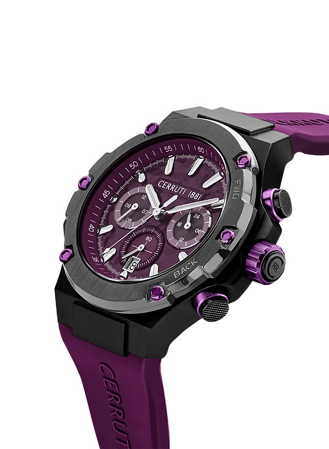 شيروتي 1881 Men's Round Shape Silicone Band Analog Wrist Watch 44 mm - Purple Dial - CIWGQ2224305