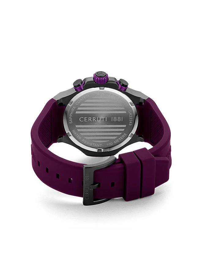 شيروتي 1881 Men's Round Shape Silicone Band Analog Wrist Watch 44 mm - Purple Dial - CIWGQ2224305