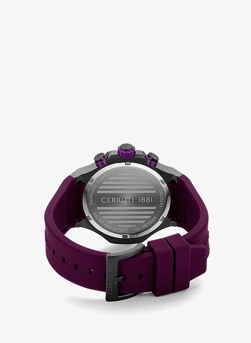 CERRUTI 1881 Men's Round Shape Silicone Band Analog Wrist Watch 44 mm - Purple Dial - CIWGQ2224305
