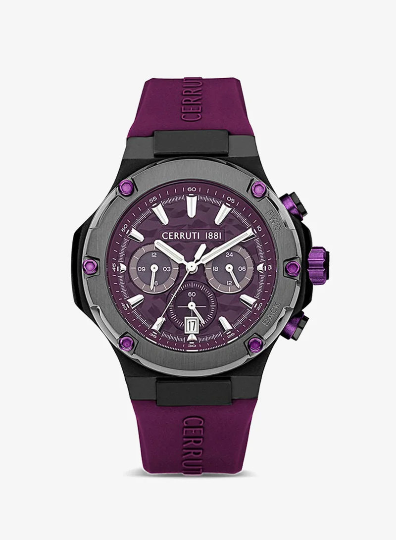 CERRUTI 1881 Men's Round Shape Silicone Band Analog Wrist Watch 44 mm - Purple Dial - CIWGQ2224305