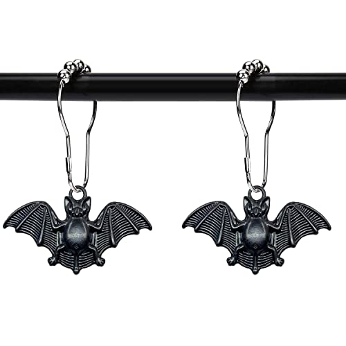 ZILucky Set of 12 Bats Shower Curtain Hooks Rings Halloween Party Supplies Haunted House Decoration Stainless Steel Rustproof (Black-Bat) - Image 1
