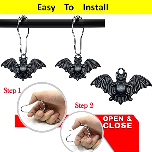 ZILucky Set of 12 Bats Shower Curtain Hooks Rings Halloween Party Supplies Haunted House Decoration Stainless Steel Rustproof (Black-Bat) - Image 5