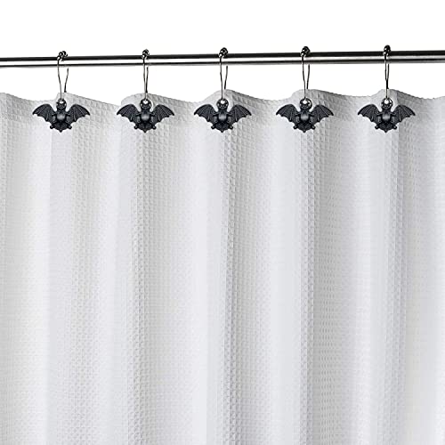 ZILucky Set of 12 Bats Shower Curtain Hooks Rings Halloween Party Supplies Haunted House Decoration Stainless Steel Rustproof (Black-Bat) - Image 4