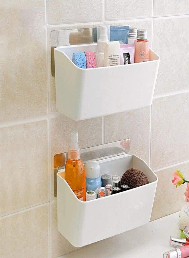 Leawall Wall-Mounted Hanging Shower Basket Organizer for Bathroom Storage - Self-Adhesiv Toilet Cosmetic Storage Shelf Durable bathroom organiser without drill & kitchen organizer rack(2 Pcs) - Image 1