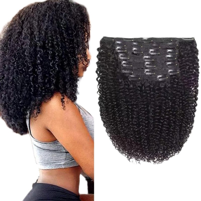 Rolisy Kinky Curly Clip in Hair Extensions Human Hair 14 Inch 3C 4A Kinky Curly Hair Extensions Clip Ins for Black Women Double Weft Real Brazilian Remy Human Hair 7 Pcs with 24 Clips,Natural Black - Image 2