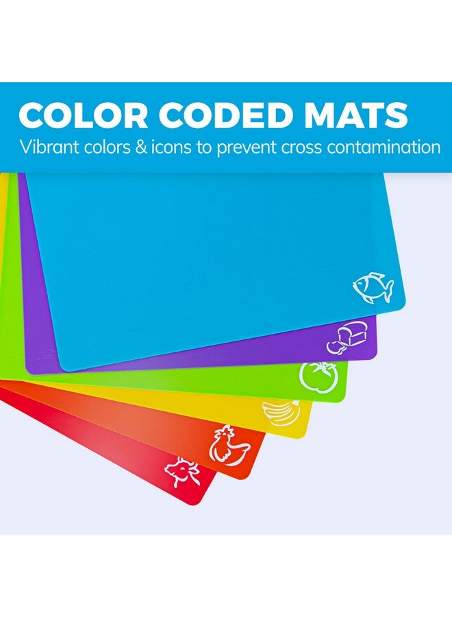 Cooler Kitchen Extra Thick Flexible Plastic Cutting Board Mats with Food Icons & EZ-Grip Waffle Back, (Set of 6) Dishwasher Safe Vibrant - Image 2