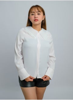 Women’s Wing Collar Neck Button Down Shirt in Orchid Ice