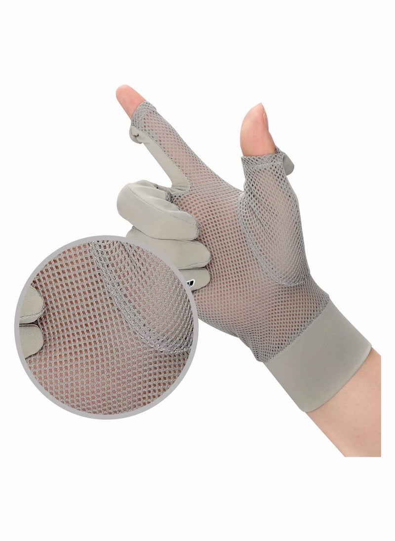 Generic Fegishilly Women Summer UPF 50+ UV Sun Protection Gloves Mesh Cooling Breathable Touchscreen Anti Slip Mittens Full Finger Quick Dry Hand Gloves For Driving Riding Cycling Lady Girls Mitt (Grey)  - Image 5
