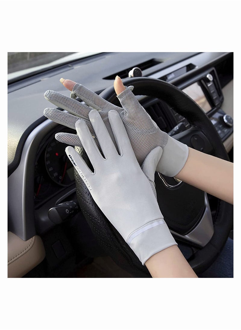Generic Fegishilly Women Summer UPF 50+ UV Sun Protection Gloves Mesh Cooling Breathable Touchscreen Anti Slip Mittens Full Finger Quick Dry Hand Gloves For Driving Riding Cycling Lady Girls Mitt (Grey)  - Image 3
