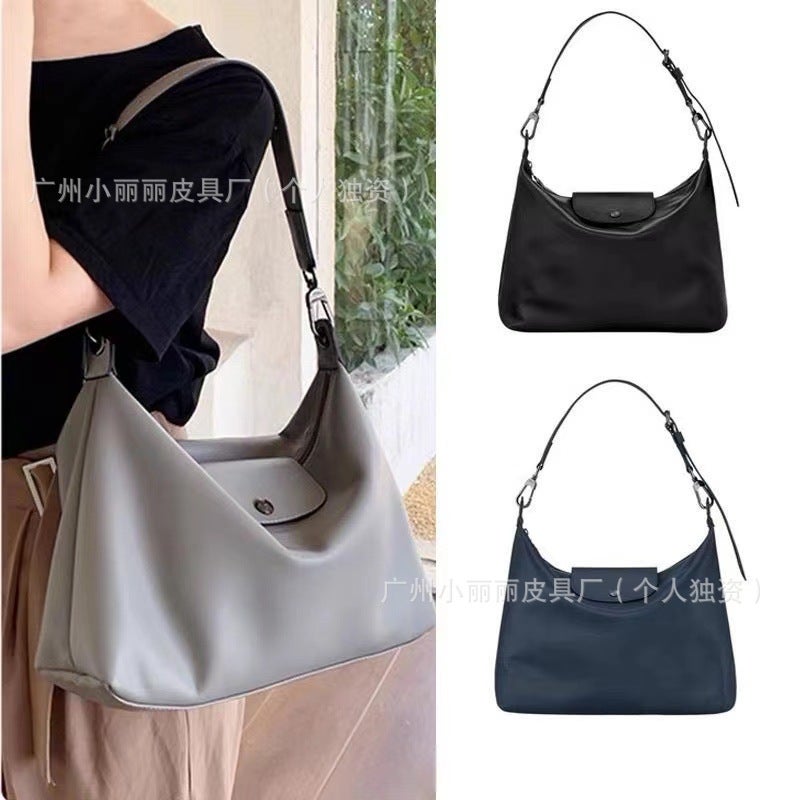 Longchamp Hobo Underarm Bag, Leather Shoulder Bag, Crossbody Bag, Large Capacity Commuter Bag, Simple Commuter Style Crossbody Bag - Image 2
