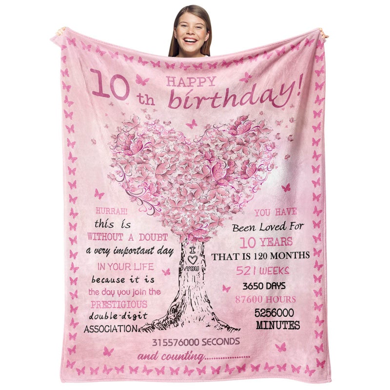 Gevuto 10 Year Old Girl Birthday Gifts Blankets 10th Birthday Decorations for Girl Throw 50""X60""  Best Gifts for 10 Year Old Girls  Double Digits Birthday Gifts for 10 Year Old Girls  Teen Girl Gifts - Image 1