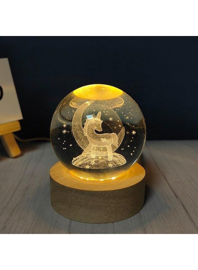 SHOPOGENIX SHOPOGENIX 3D Unicorn Crystal Ball Night Light With LED Wooden Base - 2.4 Inch Lamp for Kids, Friends, Birthday, Christmas, Home Décor (No Switch, Only Cable)  - Image 1