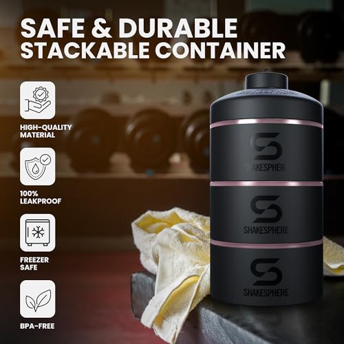 SHAKESPHERE Stackable Snack Containers - Leak-Resistant Travel Snack Container for Supplements, Protein, Nuts - 3 Twist-Lock Cups - Portable Food Storage for Gym, Office, Lunch, & School - Rose Gold - Image 5