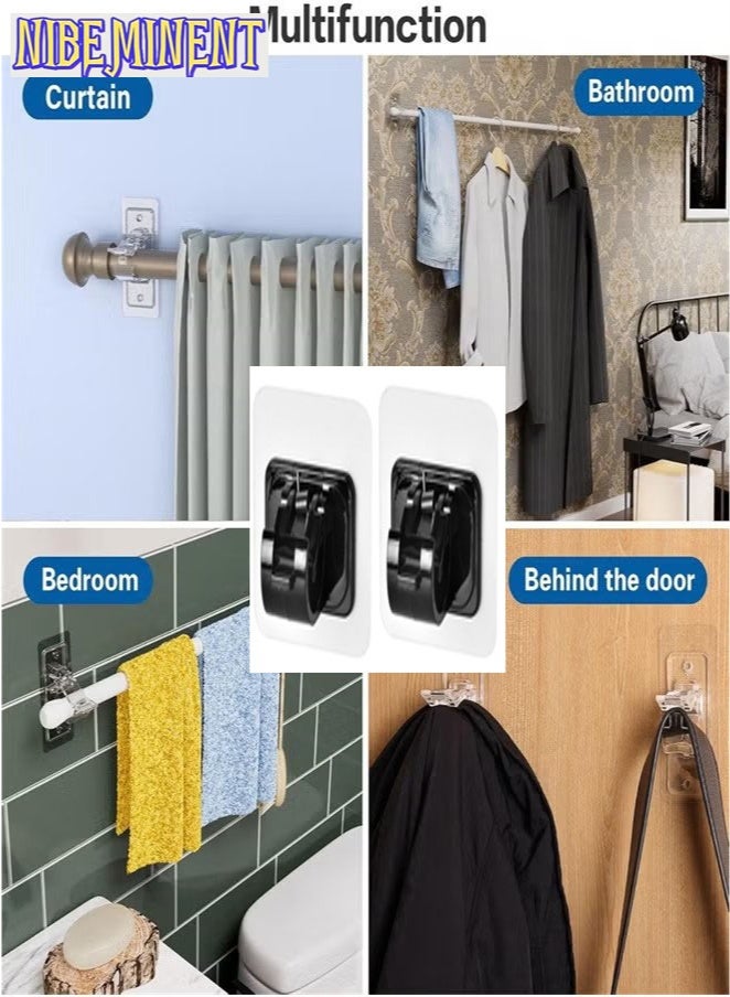 NIBEMINENT 18-Piece Self Adhesive Curtain Rod Bracket, No Drill Drapery Hooks Holder, Plastic Easy Sticky Curtain Rod Hooks for Kitchen, Bathroom, Hotel (black)  - Image 2