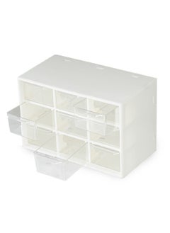 Excefore Mini Plastic Drawer Organiser, 9 Drawer Small Desktop Storage Drawers Box, Art Craft Organisers and Storage Used In Desk, for Cosmetic Makeup Office Supplies Crafts Jewelry - White  - Image 1
