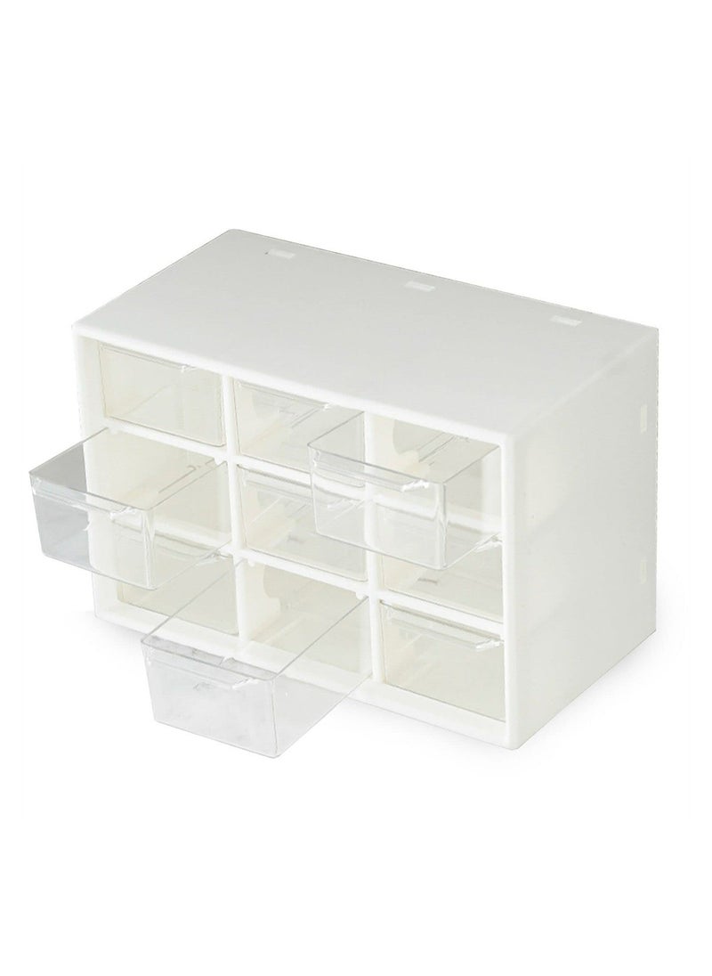 Excefore Mini Plastic Drawer Organiser, 9 Drawer Small Desktop Storage Drawers Box, Art Craft Organisers and Storage Used In Desk, for Cosmetic Makeup Office Supplies Crafts Jewelry - White  - Image 1
